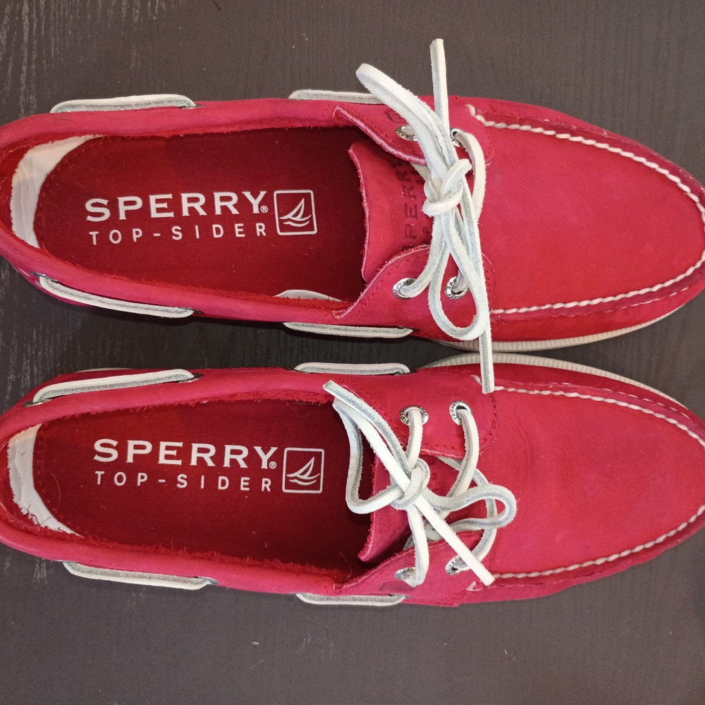Sperry Red Suede Boat Shoes with White Accents. NEW Men's 9.5M - Picture 6 of 6